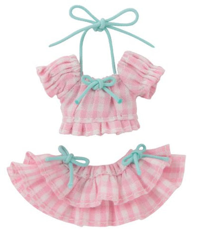 Doll Clothes - Picconeemo Costume - Gingham Check Puff Sleeve Bikini Set - 1/12 - Pink Plaid (Azone)