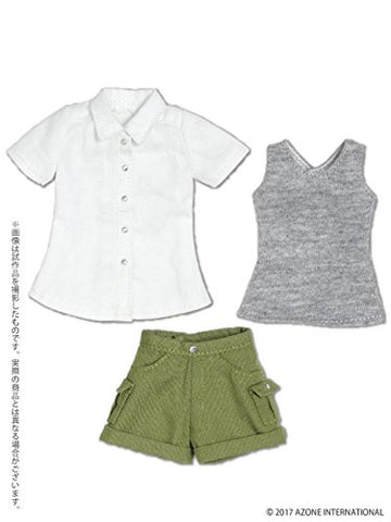 Doll Clothes - Pureneemo Original Costume - PureNeemo S Size Costume - Hiking Pants Set - 1/6 - White x Khaki (Azone)