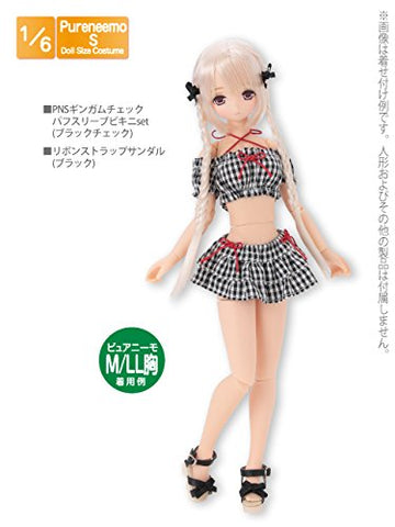 Doll Clothes - Pureneemo Original Costume - PureNeemo S Size Costume - Gingham Check Puff Sleeve Bikini Set - 1/6 - Black Plaid (Azone)