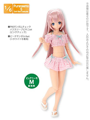 Doll Clothes - Pureneemo Original Costume - PureNeemo S Size Costume - Gingham Check Puff Sleeve Bikini Set - 1/6 - Pink Plaid (Azone)