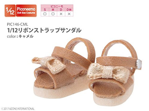 Doll Clothes - Picconeemo Costume - Ribbon Strap Sandals - 1/12 - Camel (Azone)