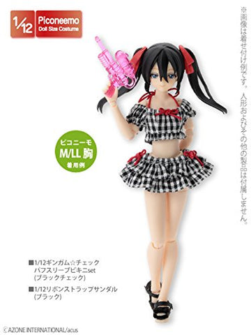 Doll Clothes - Picconeemo Costume - Gingham Check Puff Sleeve Bikini Set - 1/12 - Black Plaid (Azone)