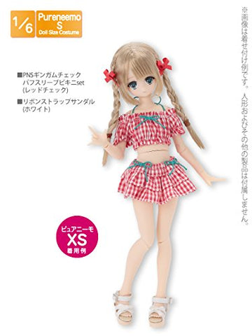 Doll Clothes - Pureneemo Original Costume - PureNeemo S Size Costume - Gingham Check Puff Sleeve Bikini Set - 1/6 - Red Plaid (Azone)