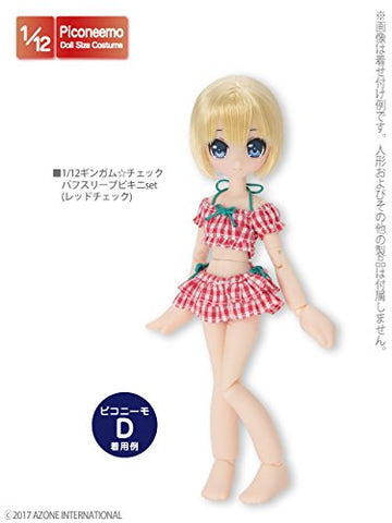 Doll Clothes - Picconeemo Costume - Gingham Check Puff Sleeve Bikini Set - 1/12 - Red Plaid (Azone)