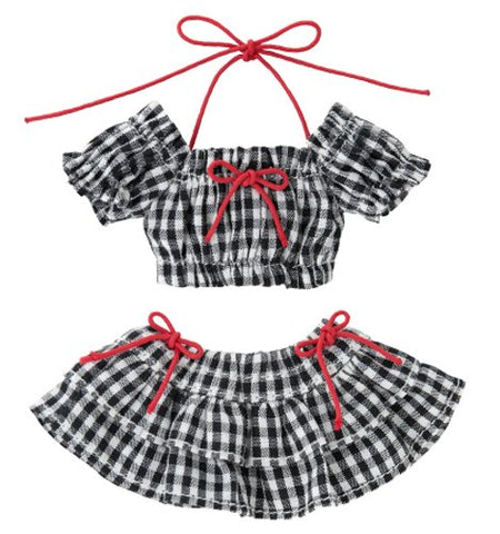 Doll Clothes - Pureneemo Original Costume - PureNeemo S Size Costume - Gingham Check Puff Sleeve Bikini Set - 1/6 - Black Plaid (Azone)