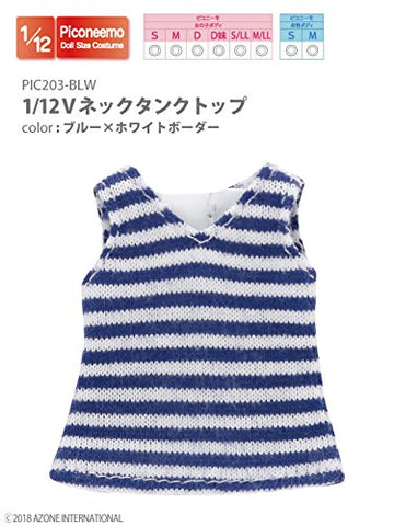 Doll Clothes - Picconeemo Costume - V Neck Tank Top - 1/12 - Blue x White Border (Azone)