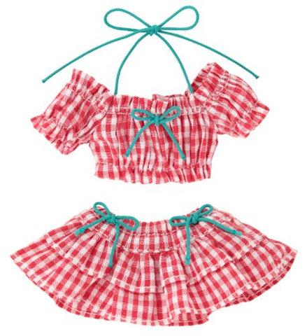Doll Clothes - Pureneemo Original Costume - PureNeemo S Size Costume - Gingham Check Puff Sleeve Bikini Set - 1/6 - Red Plaid (Azone)