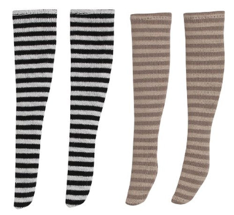 Doll Clothes - Pureneemo Original Costume - PureNeemo S Size Costume - Border Knee Socks III A Set - 1/6 - White x Black Border & Brown Beige Border (Azone)