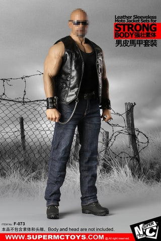 1/6 Male Leather Sleeveless Moto Jacket Set for Massive Body