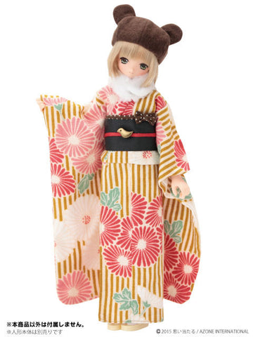 Doll Clothes - PureNeemo S Size Costume - Pureneemo Original Costume - Modern Animal Kimono Set - 1/6 - Yellow x Brown Bear (Azone)