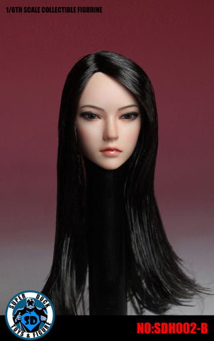 1/6 Asian Female Head 002 Black Long Straight