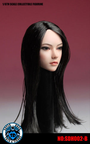 1/6 Asian Female Head 002 Black Long Straight