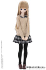 48cm/50cm Doll Wear - 50 Funwari Check Frill One-piece Dress / Beige x Black Check (DOLL ACCESSORY)