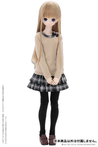 48cm/50cm Doll Wear - 50 Funwari Check Frill One-piece Dress / Beige x Black Check (DOLL ACCESSORY)