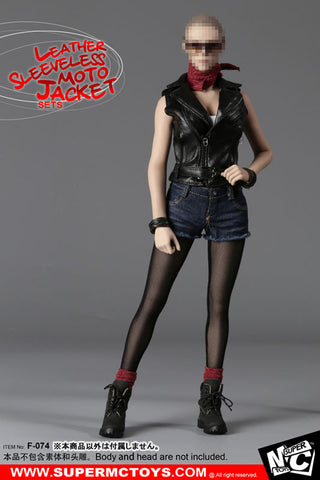 1/6 Female Leather Sleeveless Moto Jacket Set
