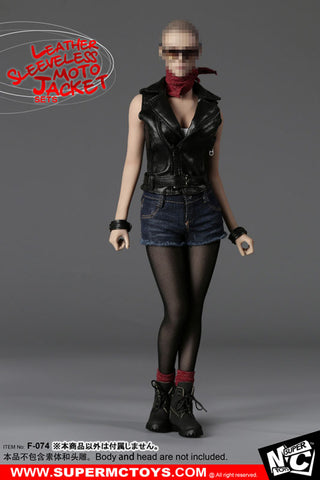 1/6 Female Leather Sleeveless Moto Jacket Set