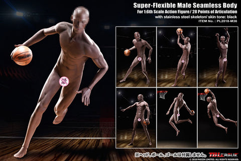 1/6 Super Flexible Male Seamless Body Stainless Steel Skeleton Afro American Tall
