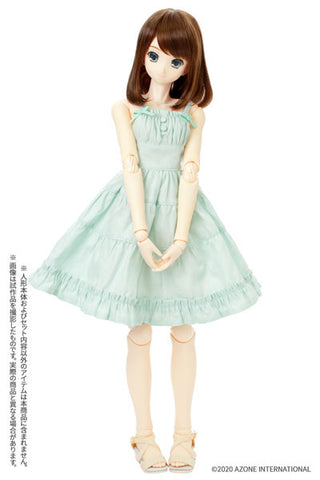 1/3 Scale 50 Fluffy-Soft Cardigan & Camisole One-piece Dress set II Beige x Green (DOLL ACCESSORY)