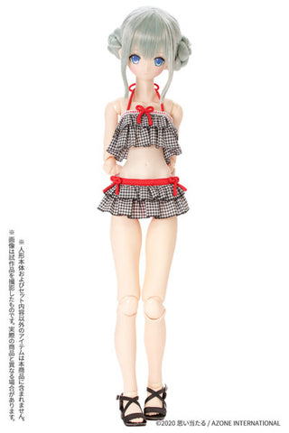 1/3 Scale 45 Gingham Check Frill Bikini Set Black Checker x Red Ribbon (DOLL ACCESSORY)