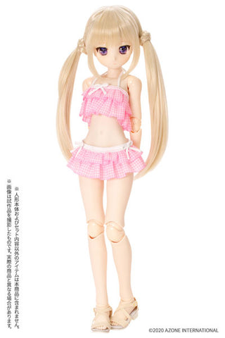 1/3 Scale 45 Gingham Check Frill Bikini Set Pink Checker x White Ribbon (DOLL ACCESSORY)