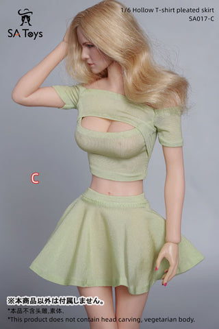 1/6 Female Outfit Hollow T-shirt Pleated Skirt C (DOLL ACCESSORY)