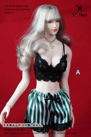 1/6 Female Outfit Three-piece High Imitation Silk Pajamas A (DOLL ACCESSORY)
