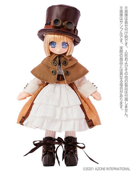 Doll Clothes - Lil' Fairy - Picconeemo Costume - Lil'Fairy Top Hat & Steampunk Dress set - 1/12 - Light brown x beige (Azone)