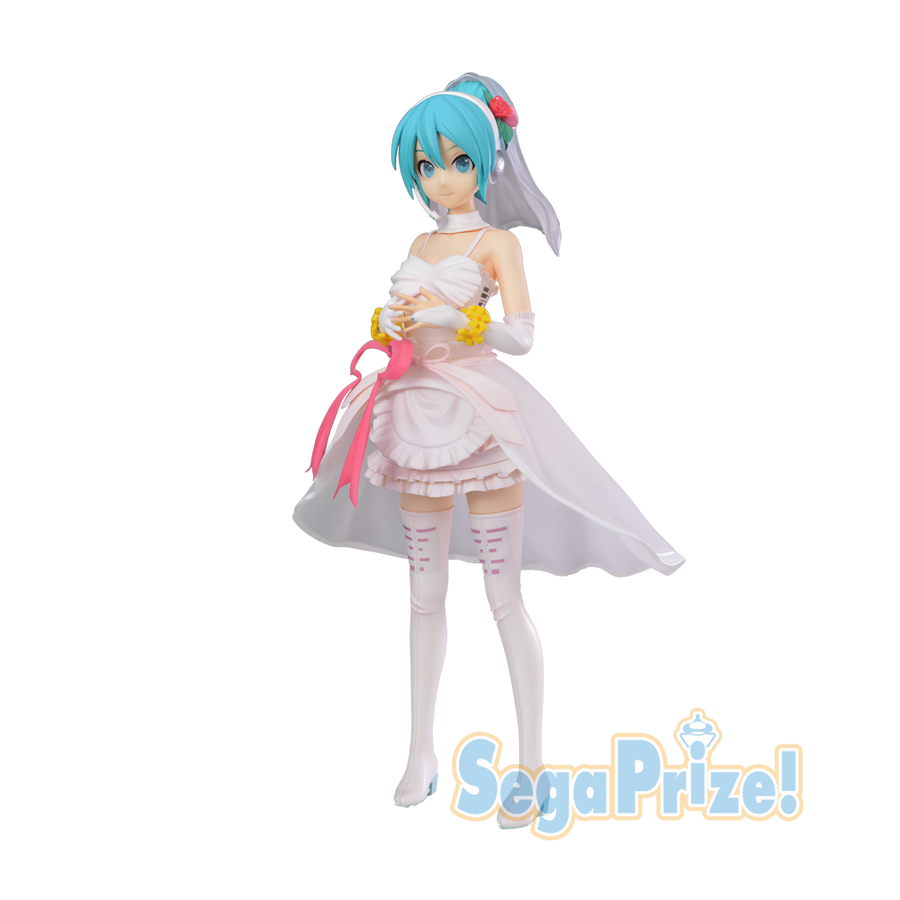 miku figure white dress brown corset bows in hair Sega Hatsune Miku Project DIVA Arcade Future Tone Super Premium Figure White Dress (23 cm)