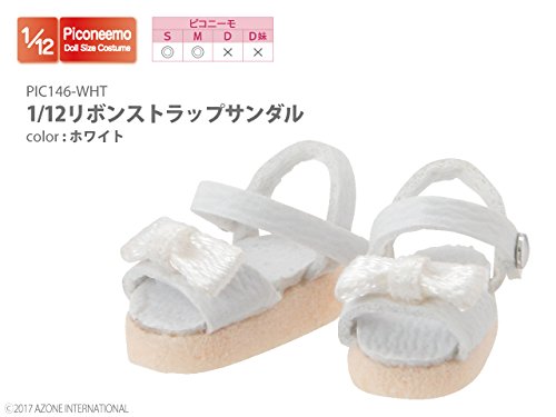 Doll Clothes - Picconeemo Costume - Ribbon Strap Sandals - 1/12 - White (Azone)