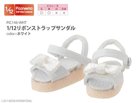 Doll Clothes - Picconeemo Costume - Ribbon Strap Sandals - 1/12 - White (Azone)
