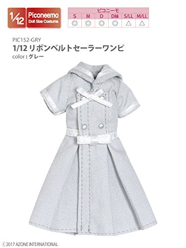 Doll Clothes - Picconeemo Costume - Ribbon Belt Sailor One-piece Dress - 1/12 - Gray (Azone)