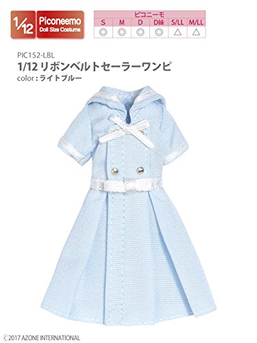Doll Clothes - Picconeemo Costume - Ribbon Belt Sailor One-piece Dress - 1/12 - Light Blue (Azone)