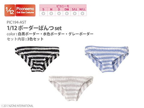 Doll Clothes - Picconeemo Costume - Border Panties Set - 1/12 - Black x White Border, Light Blue Border, Gray Border (Azone)