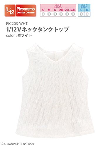 Doll Clothes - Picconeemo Costume - V Neck Tank Top - 1/12 - White (Azone)