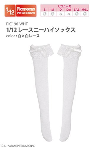 Doll Clothes - Picconeemo Costume - Lace Knee-high Socks - 1/12 - White x White Lace (Azone)
