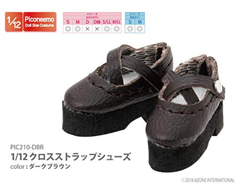 Doll Clothes - Picconeemo Costume - Cross Strap Shoes - 1/12 - Dark Brown (Azone)