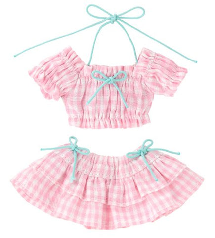 Doll Clothes - Pureneemo Original Costume - PureNeemo S Size Costume - Gingham Check Puff Sleeve Bikini Set - 1/6 - Pink Plaid (Azone)