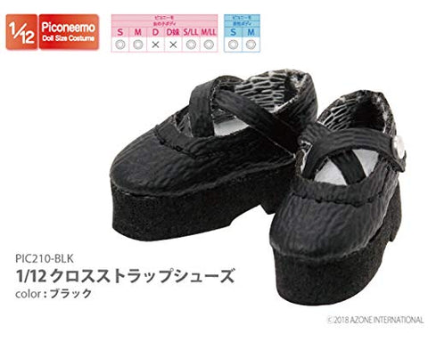 Doll Clothes - Picconeemo Costume - Cross Strap Shoes - 1/12 - Black (Azone)