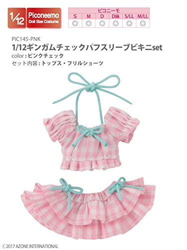 Doll Clothes - Picconeemo Costume - Gingham Check Puff Sleeve Bikini Set - 1/12 - Pink Plaid (Azone)