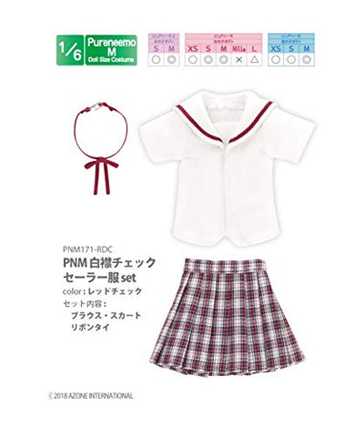 Doll Clothes - PureNeemo M Size Costume - Pureneemo Original Costume - White Collar Check Sailor Clothes Set - 1/6 - Red Check (Azone)　