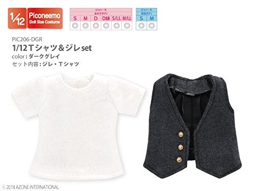 Doll Clothes - Picconeemo Costume - T-shirt & Gillet Set - 1/12 - Dark Gray (Azone)