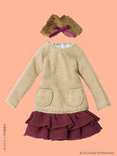 Doll Clothes - Picconeemo Costume - Tippet & Knit Chiffon One-piece Set - 1/12 - Light Brown x Bordeaux (Azone)