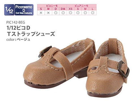 Doll Clothes - Picconeemo Costume - T Strap Shoes - 1/12 - Beige (Azone)