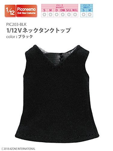 Doll Clothes - Picconeemo Costume - V Neck Tank Top - 1/12 - Black (Azone)