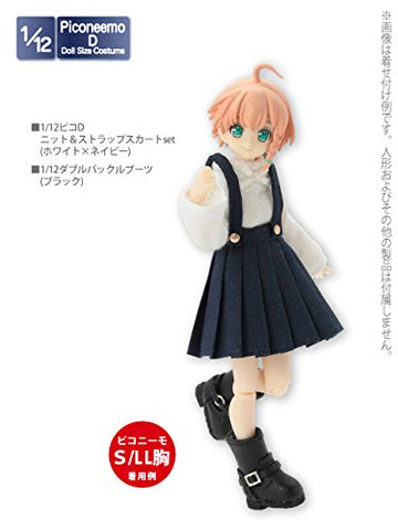 Doll Clothes - Picconeemo Costume - Knit & Strap Skirt Set - 1/12 - White x Navy (Azone)