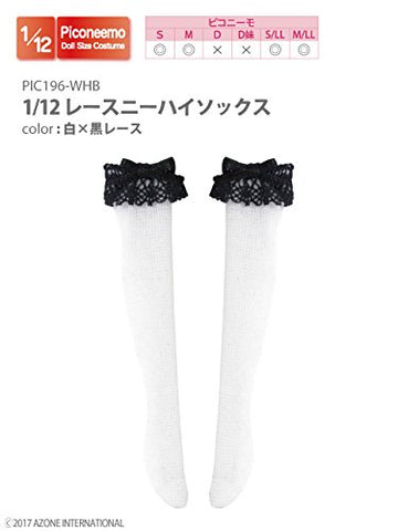 Doll Clothes - Picconeemo Costume - Lace Knee-high Socks - 1/12 - White x Black Lace (Azone)