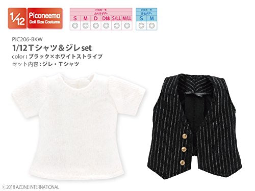 Doll Clothes - Picconeemo Costume - T-shirt & Gillet Set - 1/12 - Black x White Stripe (Azone)