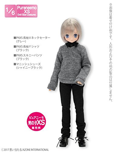 Doll Clothes - Pureneemo Original Costume - PureNeemo XS Size Costume - Long Sleeve V-neck Sweater - 1/6 - Gray (Azone)