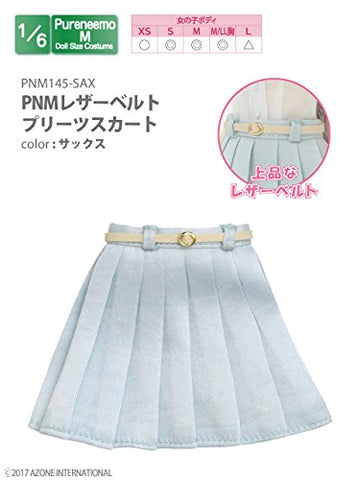 Doll Clothes - PureNeemo M Size Costume - Pureneemo Original Costume - Leather Belt Pleated Skirts - 1/6 - Sax (Azone)