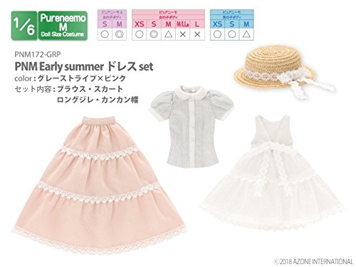 Doll Clothes - PureNeemo M Size Costume - Early Summer Dress set - 1/6 - Gray Stripe x Pink (Azone)　